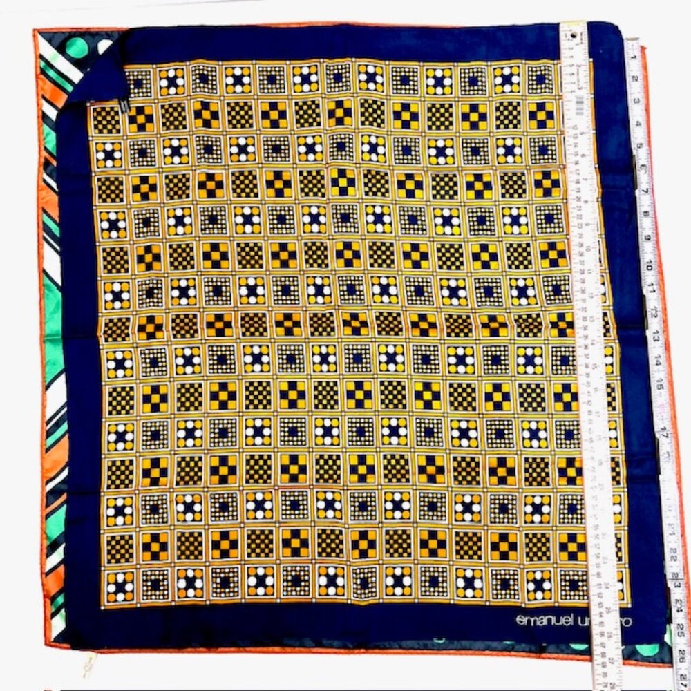 (2) Emanuel Ungaro Paris Scarfs 100% Silk 27" Green stripe Blue Orange Dot (27 - Picture 3 of 16